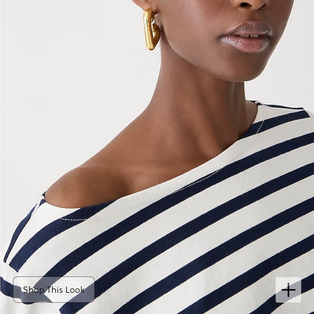 J crew ivory navy Classic mariner cloth boatneck T-shirt in stripe - Picture 2 of 7